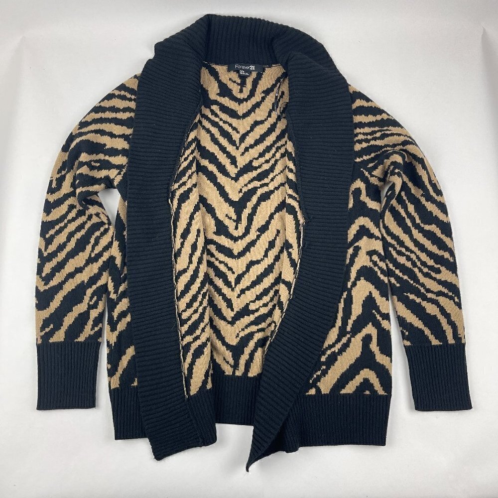 Forever 21 Cardigan Womens Medium Beige Black Zebra